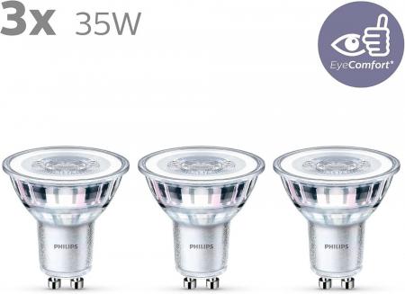 3er Set Philips LED GU10 PAR16 Reflektor 3.5W wie 35W 2700K Warmweiß - Abstrahlwinkel mit 36 Grad