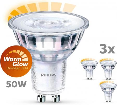 3er Pack Philips GU10 Strahler 3.8W wie 50W 36° 2200-2700K WarmGlow dimmbar