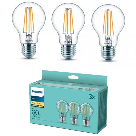 3er-Set E27 PHILIPS LED Klar in Tropfenform 7W wie 60W warmweisse Filament