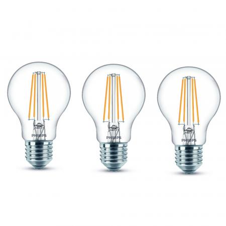 3er-Set E27 PHILIPS LED Klar in Tropfenform 7W wie 60W warmweisse Filament