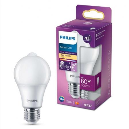 Philips E27 LED Lampe Sensor mit Bewegungsmelder 8W wie 60W warmweißes Licht Standardform Glühbirne
