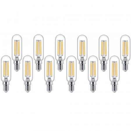 10er Sparpack PHILIPS T25 E14 Filament LED-Lampe schmal 4,5W wie 40W warmweiß