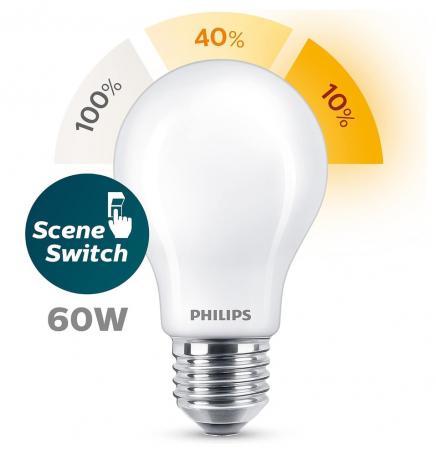 Philips E27 LED Scene Switch Ambientebeleuchtung mit 3-Stufen-Dimmer 7,5W als 60W-Ersatz opalweiß mattiert