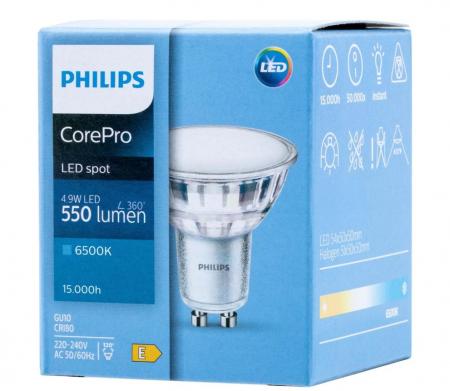 Philips GU10 CorePro LED Strahler 4,9W wie 50W Glas tageslichtweiß breiter Abstrahlwinkel 120°
