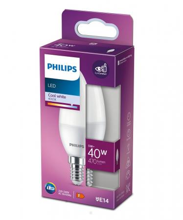 PHILIPS E14 LED Lampe in Kerzenform weiss mattiert  5W wie 40W 4000K neutralweißes Licht für schmale Lampen