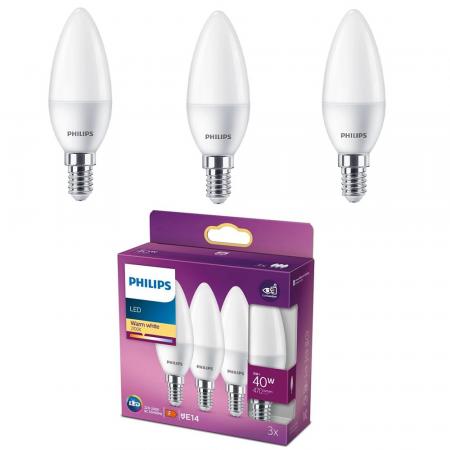 3er Set Philips LED Kerzenlampe E14 B35 4,9W 2700K 470lm warmweiß matt