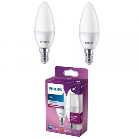 2er Set Philips LED Kerzenlampe E14 B35 4,9W 4000K Neutralweiß matt