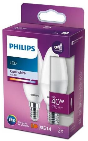 2er Set Philips LED Kerzenlampe E14 B35 4,9W 4000K Neutralweiß matt