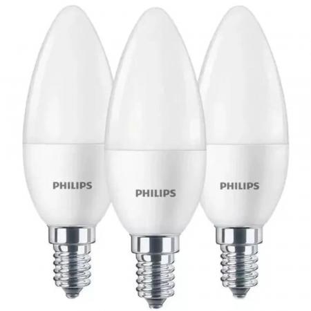 3er-Set PHILIPS E14 LED Lampen in Kerzenform matt 4.9W wie 40 Watt warmweiss