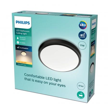 Philips LED Deckenleuchte Doris ø35cm schwarz warmweißes Licht 2700K mit Eye Comfort - auch für das Bad geeignet IP44
