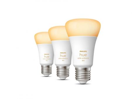 3er Set Philips Hue E27 Lampen 7W wie 60W - warmweißes Licht dimmbar
