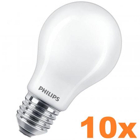 10er Vorteilspack Leistungsstarke PHILIPS E27 CorePro LED Lampe matt 7,8W wie 75W 90Ra hohe Farbwiedergabe & dimmbar - warmweiß 2700 Kelvin