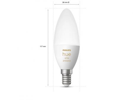 Philips Hue White E14 LED Kerze White Ambiance dimmbar 5,2W wie 40W Tunable White mit Bluetooth- und/oder ZigBee-steuerbar