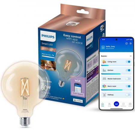Philips WiZ Smart LED-Filament-Kugellampe G125 E27 7W wie 60W 806lm 2700–6500K dimmbar WiFi Bluetooth
