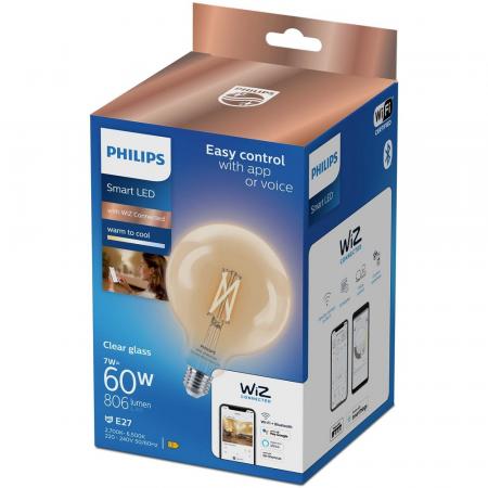 Philips WiZ Smart LED-Filament-Kugellampe G125 E27 7W wie 60W 806lm 2700–6500K dimmbar WiFi Bluetooth