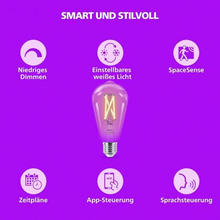 Philips WiZ Smart LED-Filament ST64 E27 7W wie 60W 806lm 2700–6500K dimmbar Matter