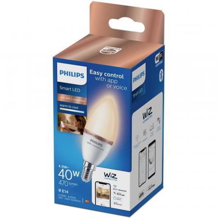 PHILIPS WiZ Smart LED Kerzenlampe C37 4,9W wie 40W E14 470lm RGB+CCT 2200–6500K dimmbar WLAN Bluetooth Matter