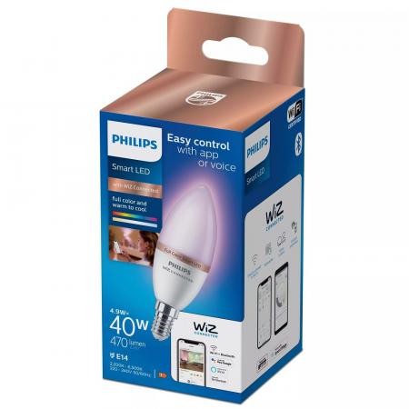 PHILIPS WiZ Smart LED Kerzenlampe C37 4,9W wie 40W E14 470lm RGB+CCT 2200–6500K dimmbar WLAN Bluetooth Matter