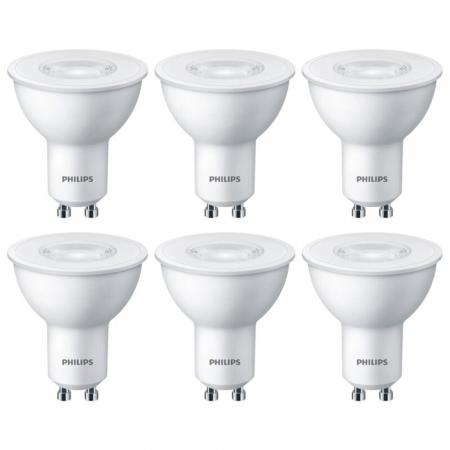 6er Pack Philips GU10 LED Strahler 36°-Ausstrahlwinkel 4.7W wie 50W warmweisse Akzentbeleuchtung aus Kunststoff