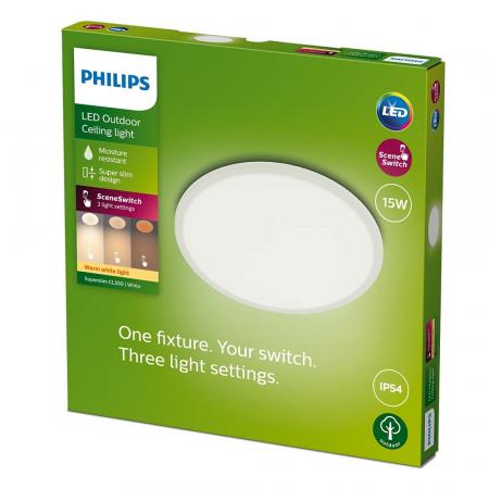 Philips SuperSlim LED IP54 Ø 25cm in weiß 2.700K warmweißes Licht