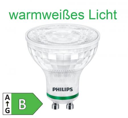 Nur noch angezeigter Bestand verfügbar:   Besonders effizienter PHILIPS GU10 LED Strahler 2,4W wie 50W warmweißes Licht 3000K mit 36 ° Ausstrahlungswinkel