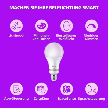 PHILIPS WiZ Smart LED RGB A80 E27 18,5W wie 150W 2452lm 2200–6500K dimmbar Matter