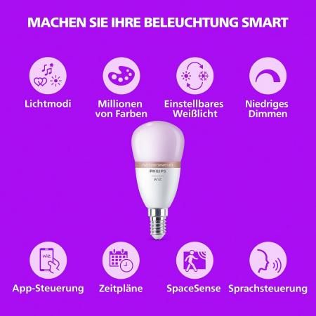 Philips WiZ Smart LED-RGB-Lampe P45 E14 4,9W wie 40W 470lm 2200–6500K dimmbar Matter