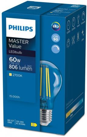 Philips E27 Master LED Lampe 5,9W wie 60W neutralweißes Licht dimmbar Filament klar mit hoher Farbwiedergabe 90Ra