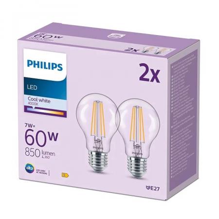 2er Set Philips LEDclassic A60 E27 7W 850lm 4000K Neutralweiß Glühfaden – wie 60 Watt