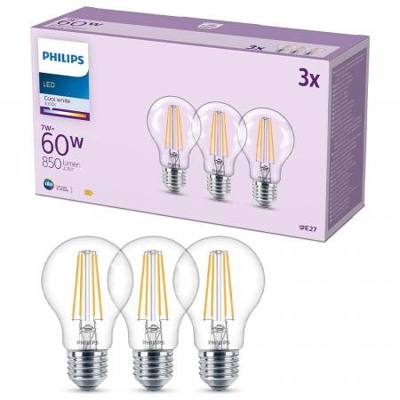 3er Set Philips LEDclassic A60 E27 7W 850lm 4000K Neutralweiß Glühfaden – wie 60 Watt