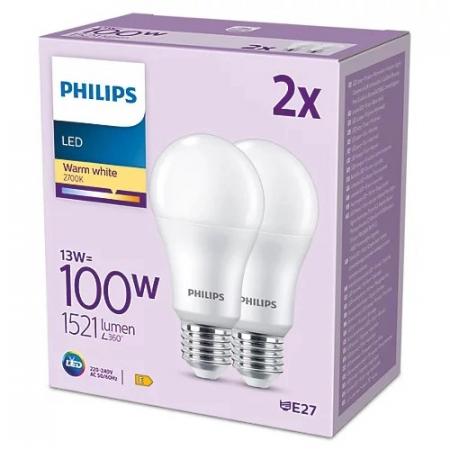 2er Set PHILIPS LED Lampen E27 A67 13W = 100W 1521lm 2700K extra warmweiß