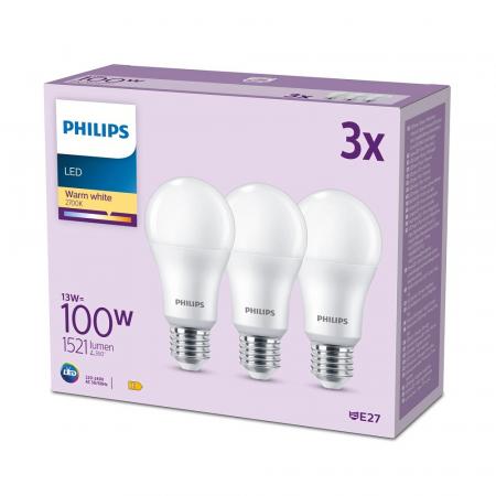3er Set PHILIPS LEDclassic E27 A65 13W = 100W 1521lm 2700K warmweiß