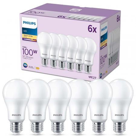 6er Set PHILIPS LED Lampen E27 A67 13W = 100W 1521lm 2700K extra warmweiß matt