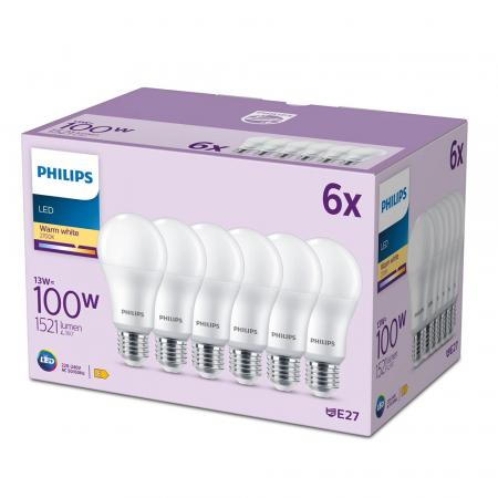 6er Set PHILIPS LED Lampen E27 A67 13W = 100W 1521lm 2700K extra warmweiß matt