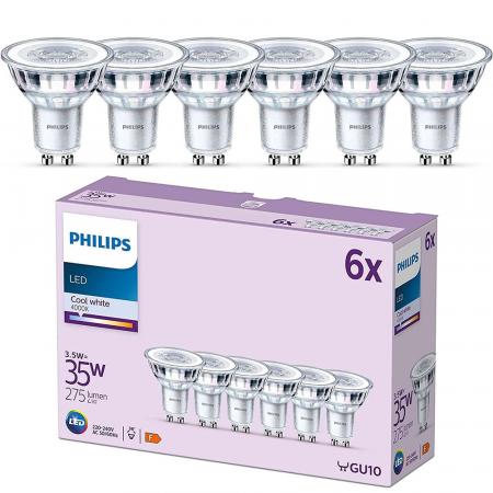 6er Pack Philips LED Strahler 36°-Ausstrahlwinkel 3,5W wie 35W neutralweißes Licht mit 4000K