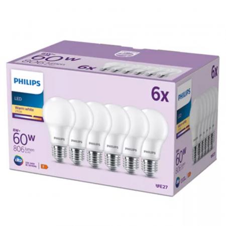 PHILIPS E27 6er PackLED-Lampen 8W wie 60W Warmweißes Licht 2700k