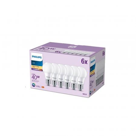 6er Set PHILIPS LED E27 A60 5W = 40W 470lm 2700K warmweiß matt