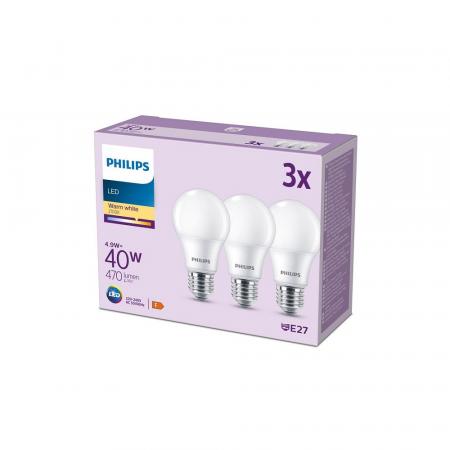 3er Set PHILIPS LED E27 A60 5W = 40W 470lm 2700K warmweiß