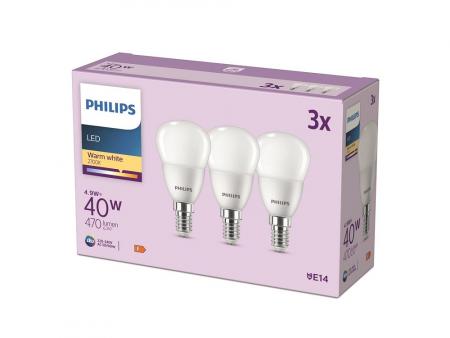3er Set PHILIPS LED E14 Tropfen D45 4,9W = 40W 470lm 2700K warmweiß