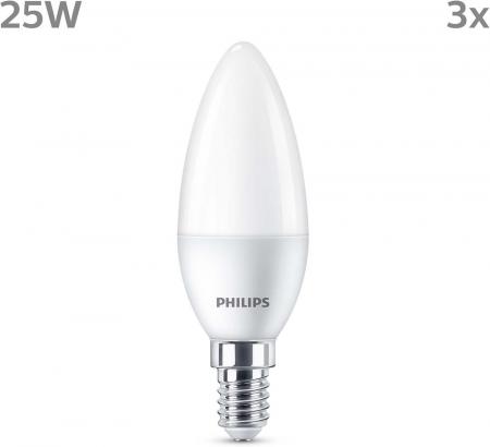 3er Set PHILIPS LED Kerze E14 3W = 25W 250lm 2700K warmweiß matt