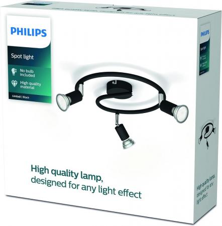 Philips 3er Limbali Deckenstrahler in Schwarz mit 3 x GU10 Fassung IP20 - GU10 Leuchtmittel nicht enthalten
