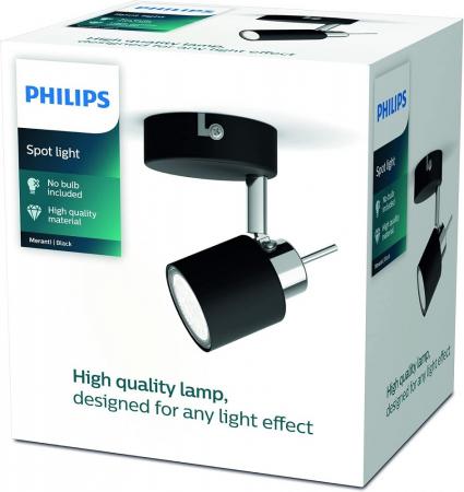 Philips 1er Meranti Decken-/Wandspot in Schwarz mit 1 x GU10 Fassung IP20 - GU10 Leuchtmittel nicht enthalten