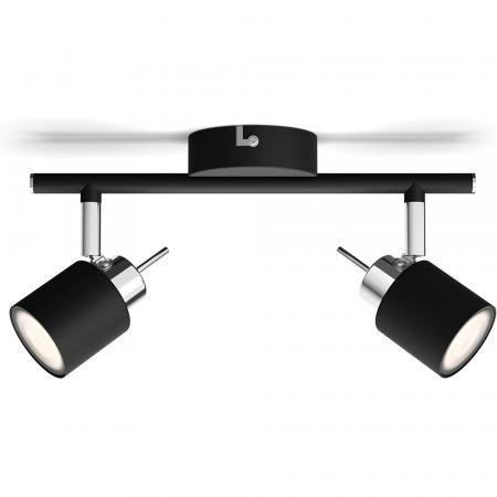 Philips 2er Meranti Decken-/Wandspot in Schwarz mit 2 x GU10 Fassung IP20 - GU10 Leuchtmittel nicht enthalten