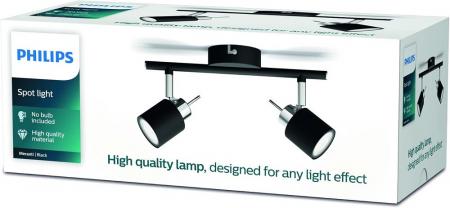 Philips 2er Meranti Decken-/Wandspot in Schwarz mit 2 x GU10 Fassung IP20 - GU10 Leuchtmittel nicht enthalten