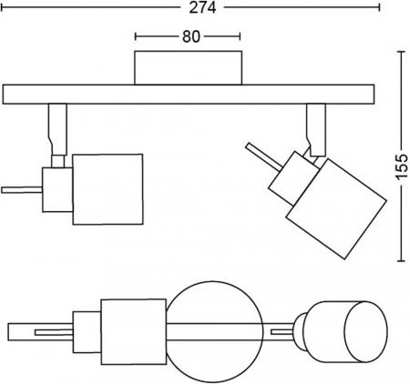 Philips 2er Meranti Decken-/Wandspot in Schwarz mit 2 x GU10 Fassung IP20 - GU10 Leuchtmittel nicht enthalten