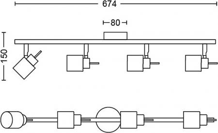 Philips 4er Meranti Deckenstrahler in Schwarz mit 4 x GU10 Fassung IP20 - GU10 Leuchtmittel nicht enthalten