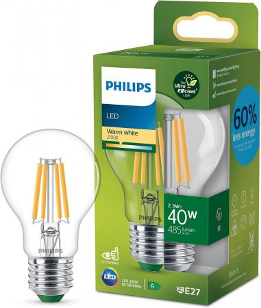 PHILIPS Classic E27 Ultra Efficientes LED Leuchtmittel 2,3W wie 40W warmweißes Licht in trendiger Filamentoptik 2700K