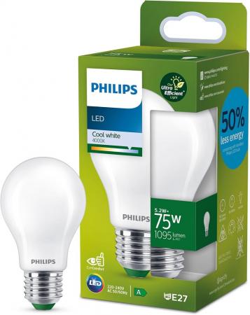 Besonders effiziente PHILIPS E27 LED Filament Lampe 5,2W wie 75W universalweißes Licht 4000K matt