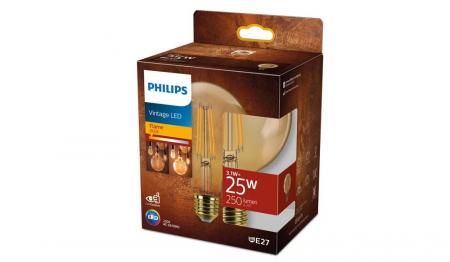 PHILIPS E27 G95 LED Vintage Filament Bersteinfarbene Lampe 3,1W wie 25Watt warmweißes Licht