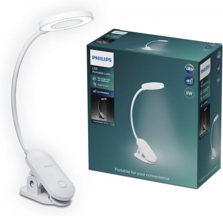 Philips LED Akku Klemmleuchte Forys in Weiß mit Klemme, USB & Akku , neutralweiß